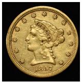 1857-S $2.50 LIBERTY GOLD CH AU