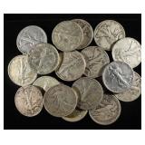 (20) 90% SILVER WALKING LIBERTY HALF DOLLARS