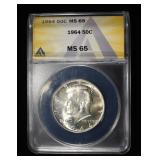 1964 KENNEDY HALF DOLLAR ANACS MS65