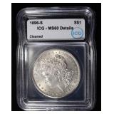 1896-S MORGAN DOLLAR ICG MS 60 DETAILS CLEANED