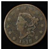 1818 CORONET HEAD LARGE CENT VF