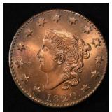 1820 CORONET HEAD LARGE CENT SMALL DATE BN