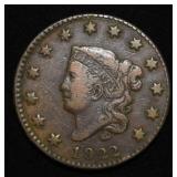 1822 CORONET HEAD LARGE CENT VF