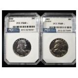 (2) 1962 FRANKLIN HALF PCI SUPERB GEM+ PROOF CAM