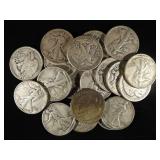 (20) 90% SILVER WALKING LIBERTY HALF DOLLARS