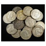 (20) 90% SILVER FRANKLIN HALF DOLLARS