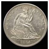 1864 SEATED LIBERTY HALF DOLLAR CH AU