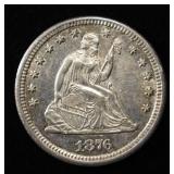 1876-CC SEATED LIBERTY QUARTER BU