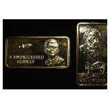 (2) 1 OZ .999 SILVER BARS PLATED GOLD