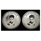 (2) 1 OZ .999 SILVER ZEROHEDGE ROUNDS