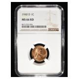 1940-D LINCOLN CENT NGC MS-66 RD