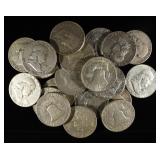 (20) 90% SILVER FRANKLIN HALF DOLLARS