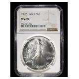 1992 AMERICAN SILVER EAGLE NGC MS69