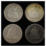1854, 1855, 1874, 1875-S SEATED QUARTERS