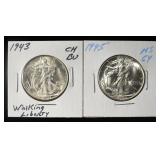 1943-D CH BU & 1945 CH/GEM BU WALKING LIBERTY 50C