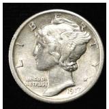 1917-D MERCURY DIME AU