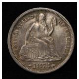 1873 SEATED LIBERTY DIME AU/BU