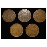 (5) 2-CENT PIECES