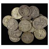 (20) 90% SILVER WALKING LIBERTY HALF DOLLARS