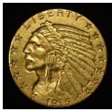 1915-S $5 INDIAN GOLD NICE BU