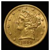 1899 $5 GOLD LIBERTY AU/BU