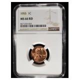 1955 LINCOLN CENT NGC MS-66 RD