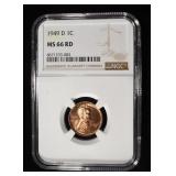 1949-D LINCOLN WHEAT CENT NGC MS66 RD