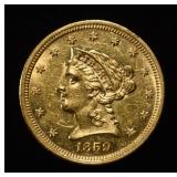 1859 $2.50 LIBERTY GOLD OLD REVERSE BU