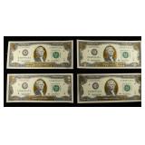 (4) $2 FEDERAL RESERVE NOTE WITH GOLD HIGHLIGHTS