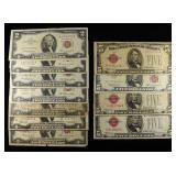 (7) $2 & (4) $5 RED SEAL NOTES