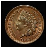1864 BRONZE INDIAN CENT GEM BU RB