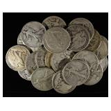 (20) 90% SILVER WALKING HALF DOLLARS