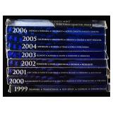 1999-2009 QUARTER PROOF SETS, NO 2007 & 2008