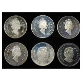 (6) 92.5% STERLING SILVER CANADIAN HALVES