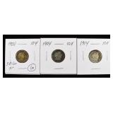 1900, 1904 & 1914 BARBER DIMES XF