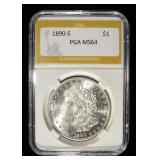 1890-S MORGAN DOLLAR PGA CH/GEM BU
