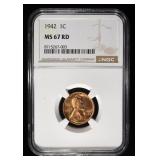 1942 LINCOLN CENT NGC MS-67 RD