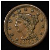1847 BRAIDED HAIR LARGE CENT XF/AU