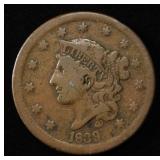 1839 CORONET HEAD LARGE CENT FINE