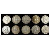(10) 90% SILVER FRANKLIN HALF DOLLAR