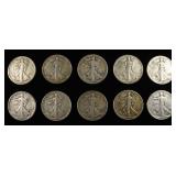 (10) 90% SILVER WALKING LIBERTY HALF DOLLARS
