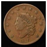 1831 CORONET HEAD LARGE CENT VF