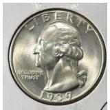1939 WASHINGTON QUARTER GM BU