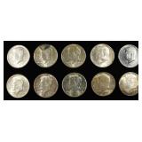 (10) 90% SILVER KENNEDY HALF DOLLARS