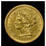 1857-O $2.50 LIBERTY GOLD NICE AU/UNC