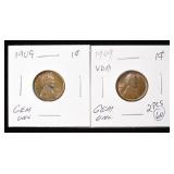 1909 & 1909 VDB WHEAT CENT GEM UNC