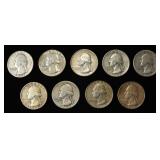 (9) WASHINGTON QUARTERS 90% SILVER