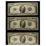(3) 1934 $10 SILVER CERT