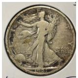 1921 WALKING LIBERTY HALF DOLLAR FINE