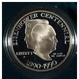 1990 $1 COMMEM 90% SILVER PR EISENHOWER ENTENNIAL